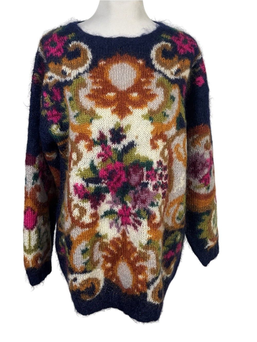 Jennifer Reed Vintage Mohair Knit Floral Sweater Granny Cottagecore Small